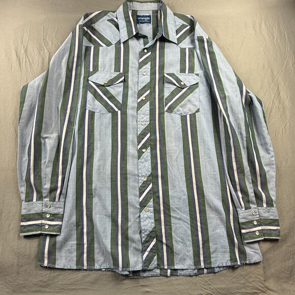 Wrangler Other - Vintage Wrangler Western Pearl Snap Shirt Mens XLT Tall Vertical Striped Green